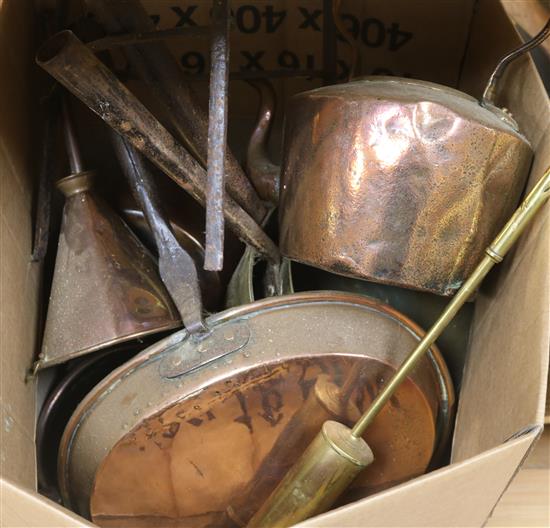A quantity of brass and copper wares